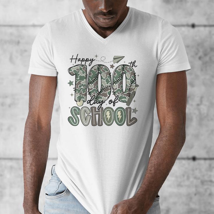 Happy 100th Day Of School Baseball Camo Boys Kids Toddler Men's V-Neck T-Shirt