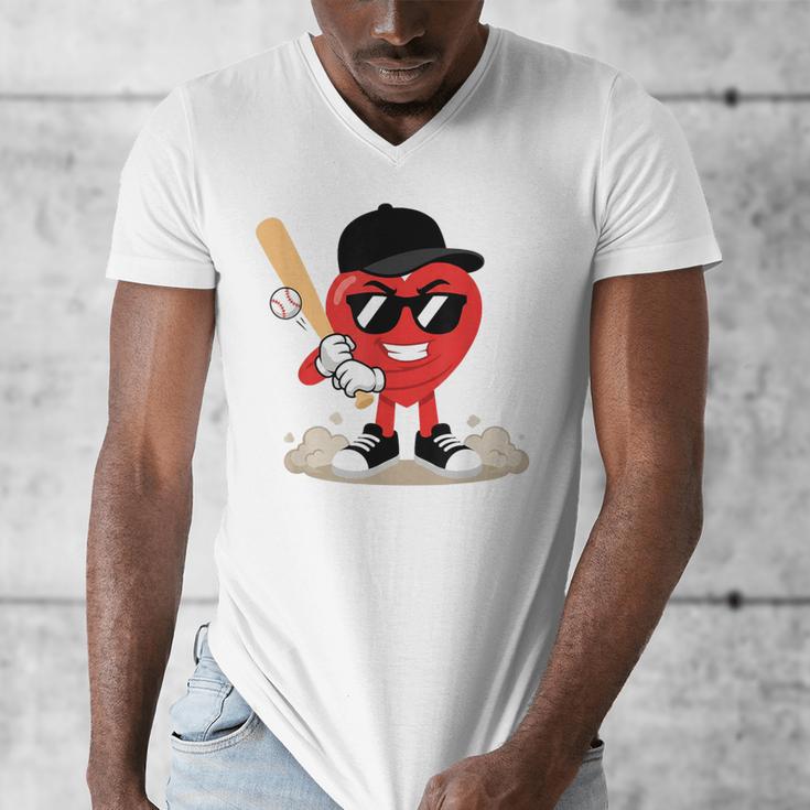 Heart Playing Baseball Valentine Baseball Men's V-Neck T-Shirt Heart Playing Baseball Valentine Baseball Men's V-Neck T-Shirt