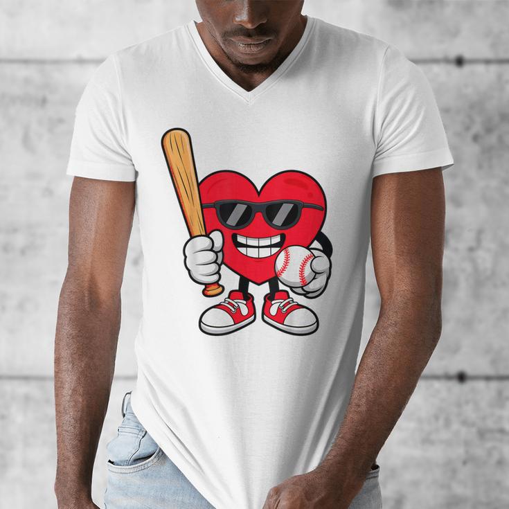 Heart Playing Baseball Valentines Day Men's V-Neck T-Shirt