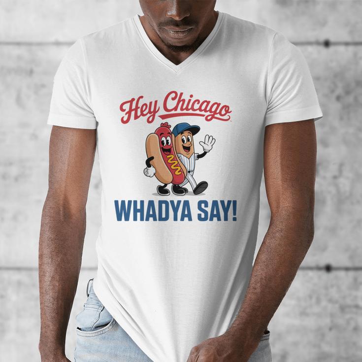 Hey Chicago Whadya Say Baseball Hot Dog Men's V-Neck T-Shirt Hey Chicago Whadya Say Baseball Hot Dog Men's V-Neck T-Shirt