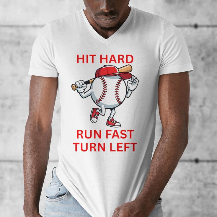 Hit Hard Run Fast Turn Left Baseball Player Premium Tri-Blend Men's V-Neck T-Shirt Hit Hard Run Fast Turn Left Baseball Player Premium Tri-Blend Men's V-Neck T-Shirt