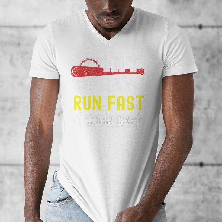 Hit Hard Run Fast Turn Left Baseball Quote Fan Coach Premium Tri-Blend Men's V-Neck T-Shirt