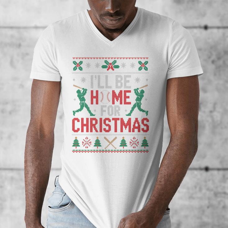 I’Ll Be Home For Christmas Baseball Ugly Sweater Art Men's V-Neck T-Shirt