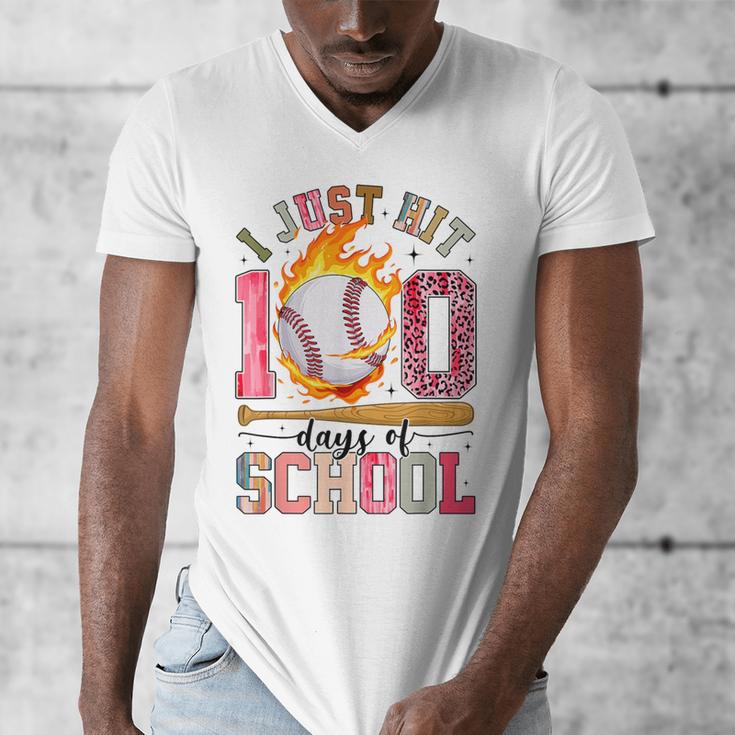 I Just Hit 100 Days Of School Baseball Lovers Fans Boys Kids Men's V-Neck T-Shirt