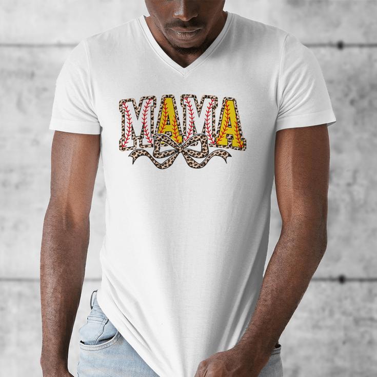 Leopard Baseball Softball Mama Bow Softball Baseball Mom Men's V-Neck T-Shirt Leopard Baseball Softball Mama Bow Softball Baseball Mom Men's V-Neck T-Shirt