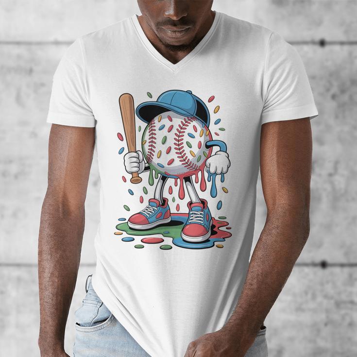 Melting Slime Sprinkle Baseball Mascot With Bat Men's V-Neck T-Shirt Melting Slime Sprinkle Baseball Mascot With Bat Men's V-Neck T-Shirt