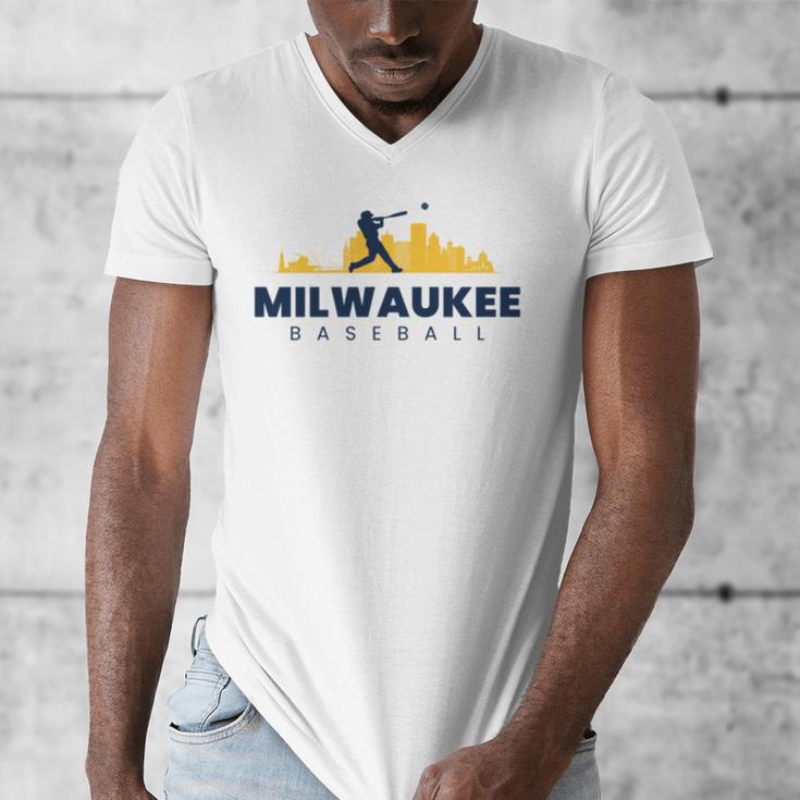 Milwaukee Baseball Minimalist City Skyline Baseball Lover Men's V-Neck T-Shirt Milwaukee Baseball Minimalist City Skyline Baseball Lover Men's V-Neck T-Shirt