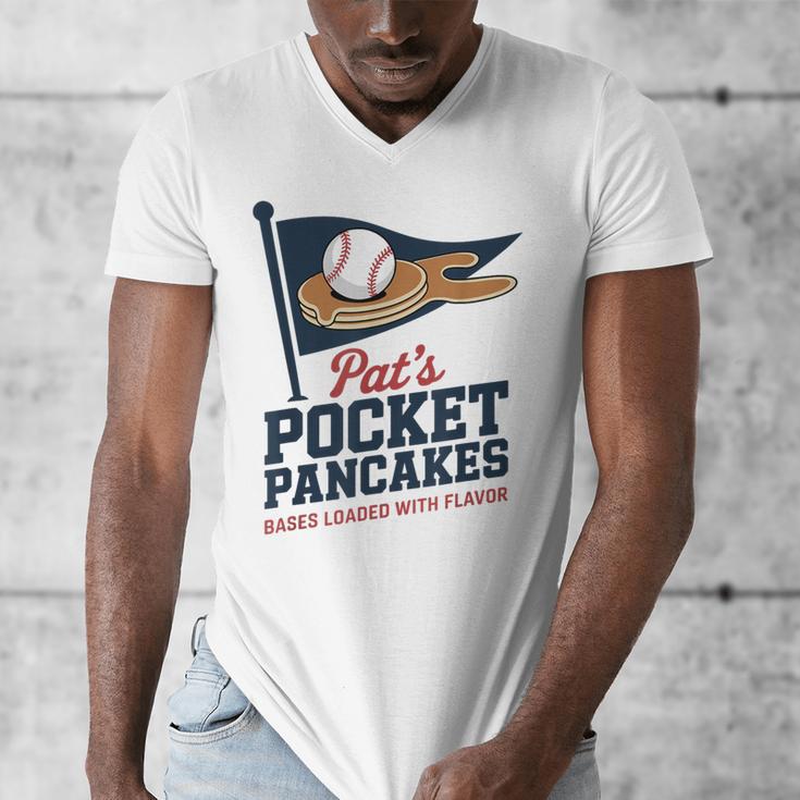 Pat's Pocket Pancakes Flag Baseball On Pancake Men's V-Neck T-Shirt Pat's Pocket Pancakes Flag Baseball On Pancake Men's V-Neck T-Shirt