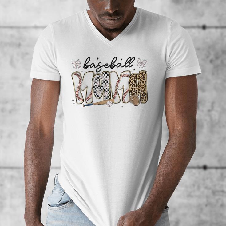 Preppy Baseball Mama Coquette Bow Game Day Mom Mother Men's V-Neck T-Shirt