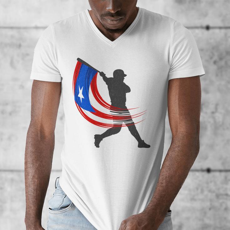 Puerto Rico Baseball Flag Player Boricua Heritage Sports Men's V-Neck T-Shirt