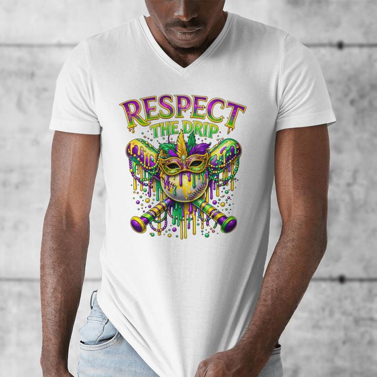 Respect The Drip Mardi Gras Baseball Ice Cream Boys Carnival Men's V-Neck T-Shirt