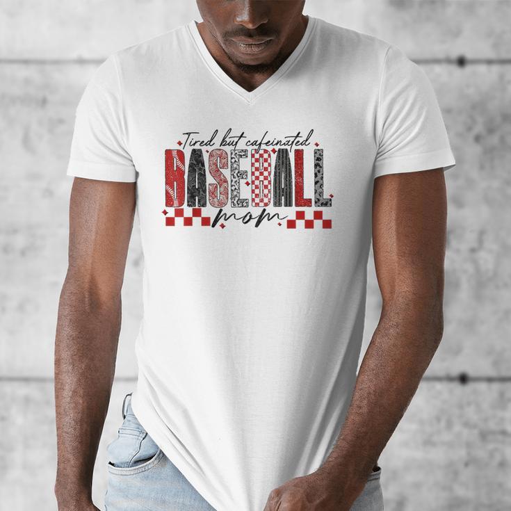 Retro Checkered Tired But Caffeinated Baseball Mom Leopard Men's V-Neck T-Shirt Retro Checkered Tired But Caffeinated Baseball Mom Leopard Men's V-Neck T-Shirt