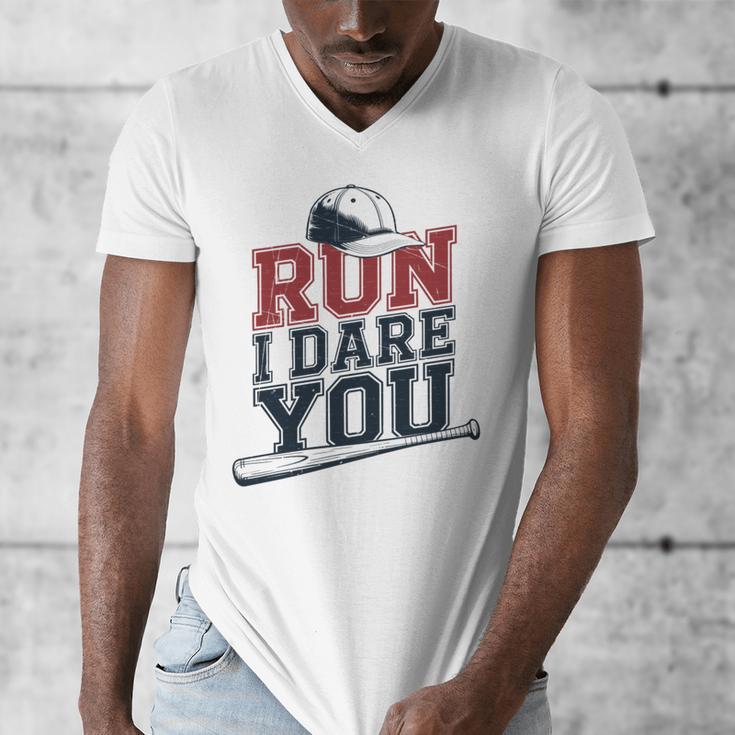 Run I Dare You Baseball Catcher Player Fan Men's V-Neck T-Shirt