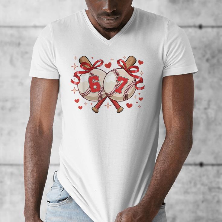 Six Seven 67 Meme Baseball Coquette Bow Valentine Men's V-Neck T-Shirt Six Seven 67 Meme Baseball Coquette Bow Valentine Men's V-Neck T-Shirt