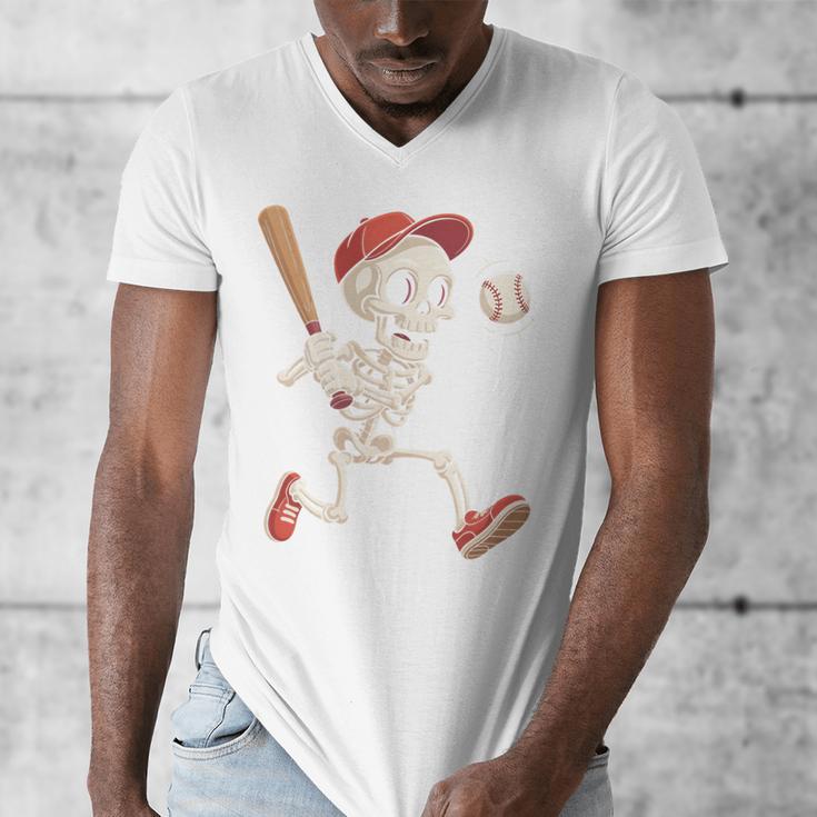 Skeleton Batting Baseball Halloween Boys Men Kids Men's V-Neck T-Shirt Skeleton Batting Baseball Halloween Boys Men Kids Men's V-Neck T-Shirt