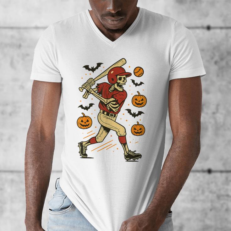Skeleton Halloween Baseball Boys Men Kids Toddler Men's V-Neck T-Shirt Skeleton Halloween Baseball Boys Men Kids Toddler Men's V-Neck T-Shirt