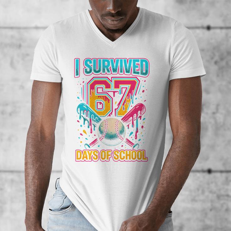 I Survived 67 Days Of School Baseball Drip Six Seven Meme Men's V-Neck T-Shirt