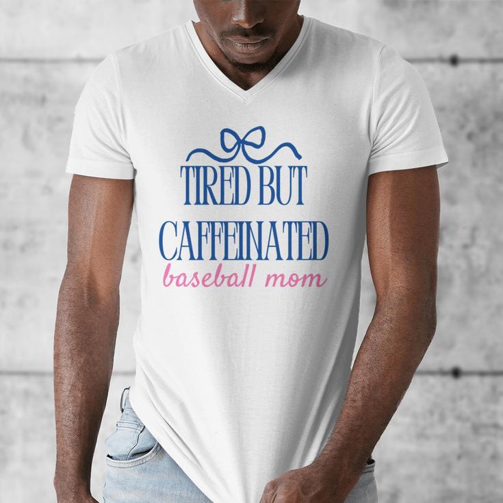 Tired But Caffeinated Baseball Mom Trendy Tired Baseball Mom Men's V-Neck T-Shirt