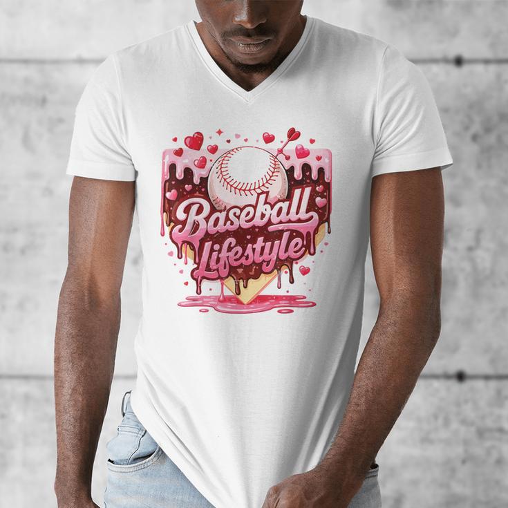 Valentine Baseball Lifestyle Home Plate Ice-Cream Drip Boys Men's V-Neck T-Shirt