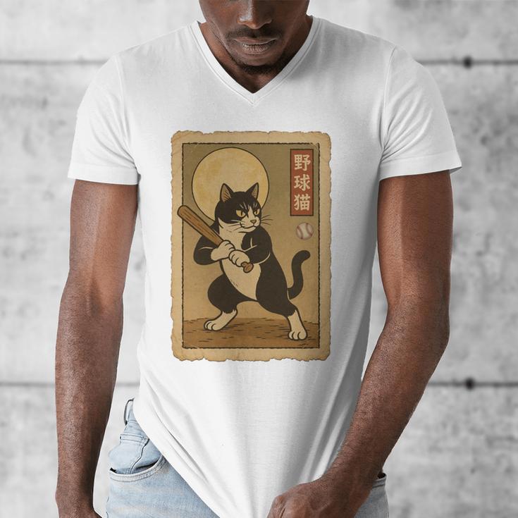 Vintage Japanese Ukiyo-e Baseball Cat Batting Men's V-Neck T-Shirt Vintage Japanese Ukiyo-e Baseball Cat Batting Men's V-Neck T-Shirt