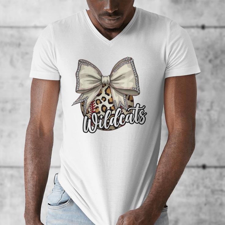 Wildcats Baseball Leopard Print Coquette Bow Mascot Game Day Men's V-Neck T-Shirt Wildcats Baseball Leopard Print Coquette Bow Mascot Game Day Men's V-Neck T-Shirt