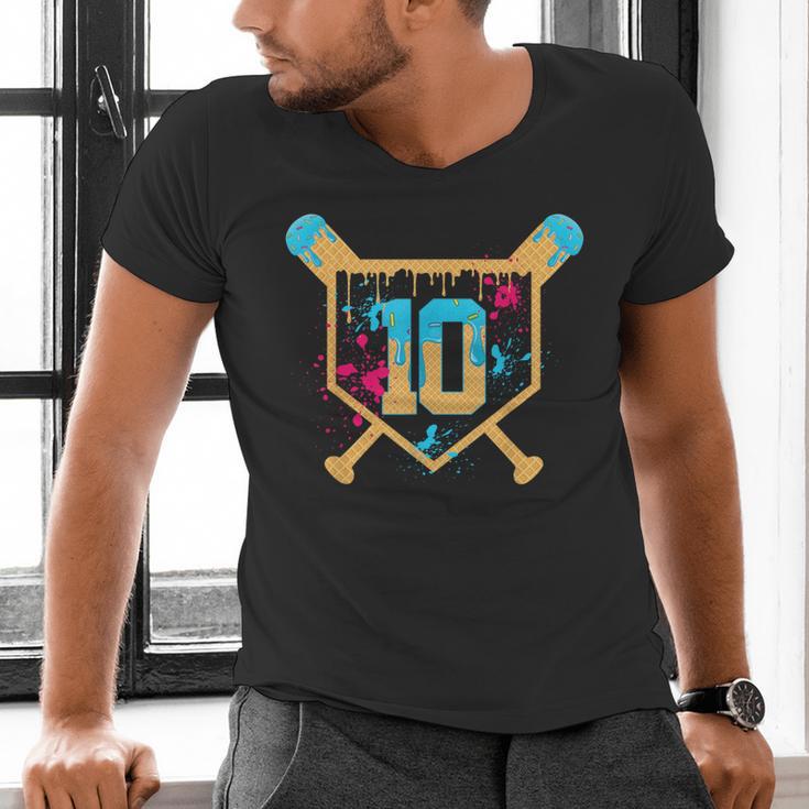 10 Years Old 10th Birthday Baseball Ice Cream Dripping Boys Men's V-Neck T-Shirt 10 Years Old 10th Birthday Baseball Ice Cream Dripping Boys Men's V-Neck T-Shirt