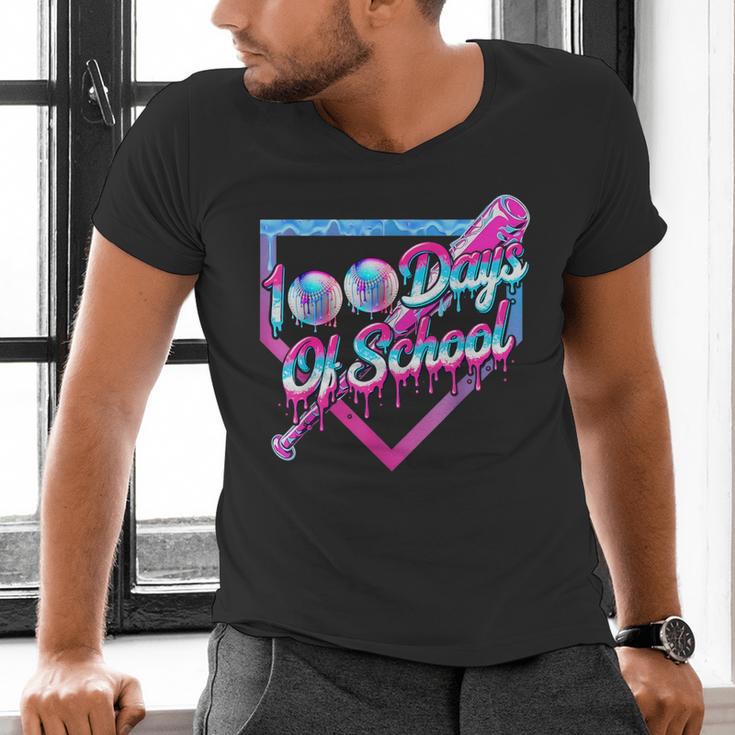 100 Days Of School Baseball 100th Day Ice Cream Boys Kids Men's V-Neck T-Shirt 100 Days Of School Baseball 100th Day Ice Cream Boys Kids Men's V-Neck T-Shirt