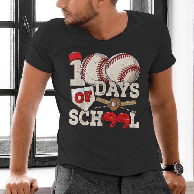 100 Days Of School Baseball 100th Day Of School Kids Teacher Men's V-Neck T-Shirt