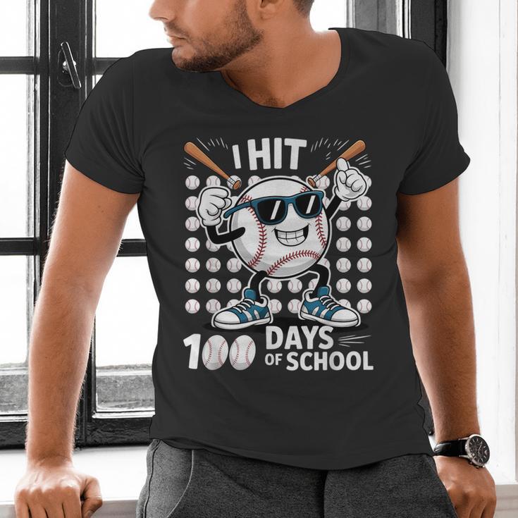 100 Days Of School Baseball Bat 100th Day Of School Men's V-Neck T-Shirt