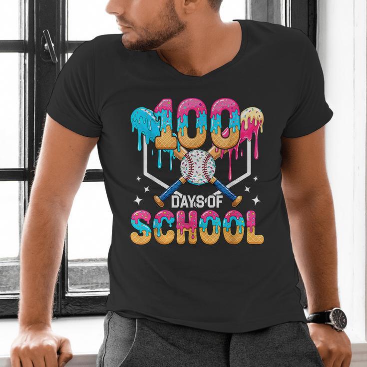 100 Days Of School Baseball Boys Kids 100th Day Of School Men's V-Neck T-Shirt 100 Days Of School Baseball Boys Kids 100th Day Of School Men's V-Neck T-Shirt