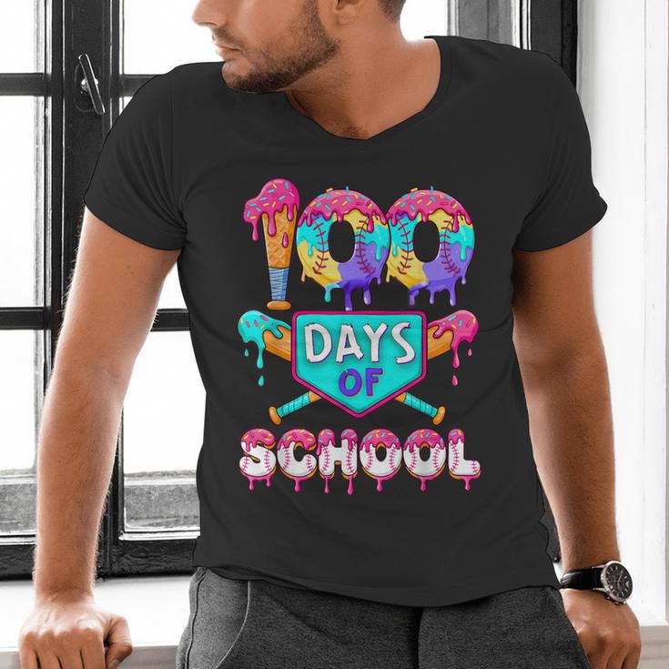 100 Days Of School Baseball Boys Kids Men's V-Neck T-Shirt 100 Days Of School Baseball Boys Kids Men's V-Neck T-Shirt