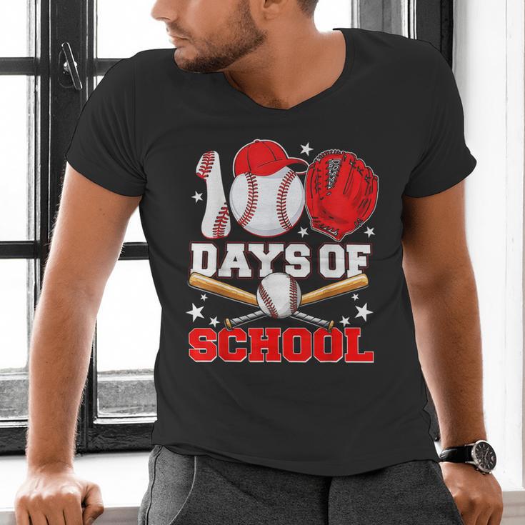 100 Days Of School Baseball Boys Kids Students Men's V-Neck T-Shirt 100 Days Of School Baseball Boys Kids Students Men's V-Neck T-Shirt