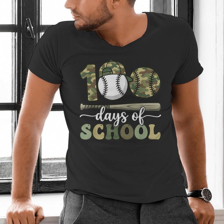 100 Days Of School Baseball Camo Art For Boys Kids Students Men's V-Neck T-Shirt