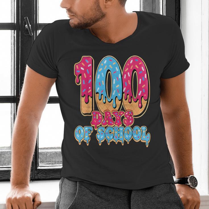 100 Days Of School Baseball Drip 100th Day Of School Men's V-Neck T-Shirt