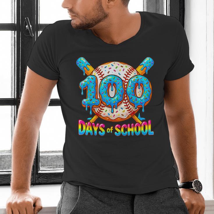 100 Days Of School Baseball Drip Boys 100th Day Of School Men's V-Neck T-Shirt