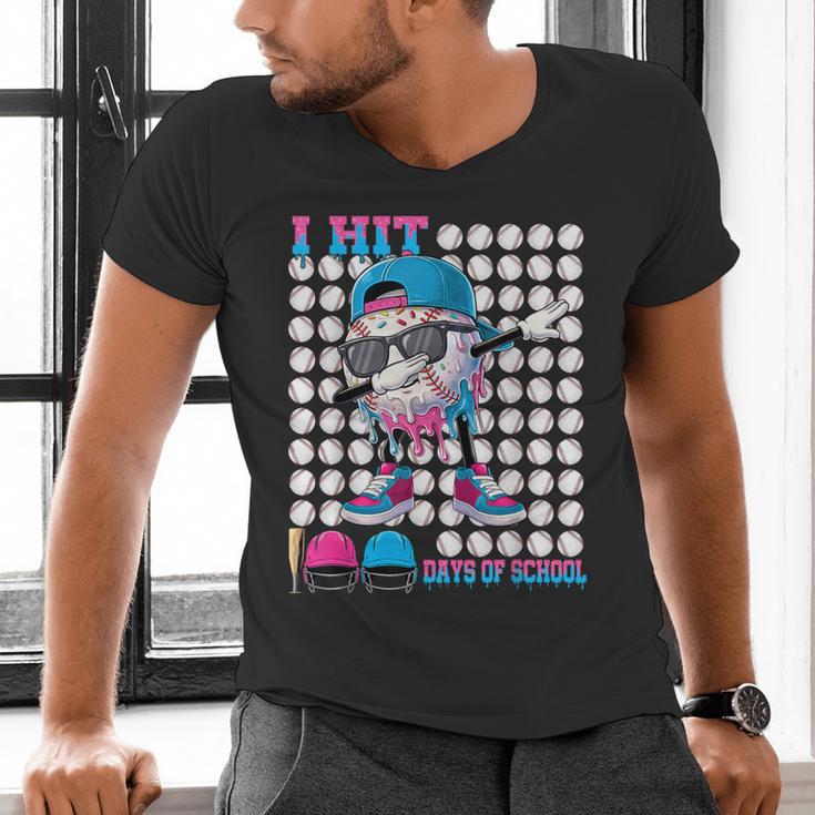 100 Days Of School Baseball Drip Boys Kids 100th Day School Men's V-Neck T-Shirt