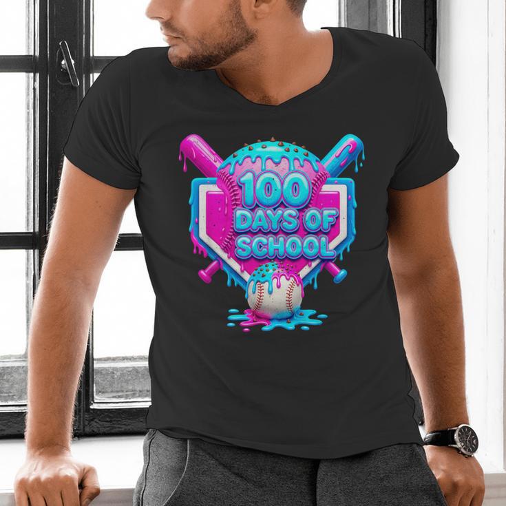 100 Days Of School Baseball Drip 100 Days For Boys And Kids Men's V-Neck T-Shirt 100 Days Of School Baseball Drip 100 Days For Boys And Kids Men's V-Neck T-Shirt