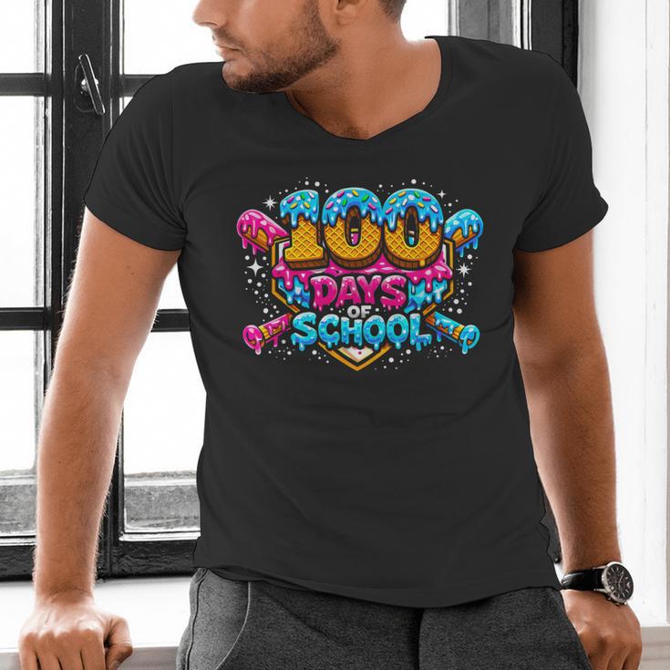 100 Days Of School Baseball Drip Ice Cream Costume Teachers Men's V-Neck T-Shirt 100 Days Of School Baseball Drip Ice Cream Costume Teachers Men's V-Neck T-Shirt