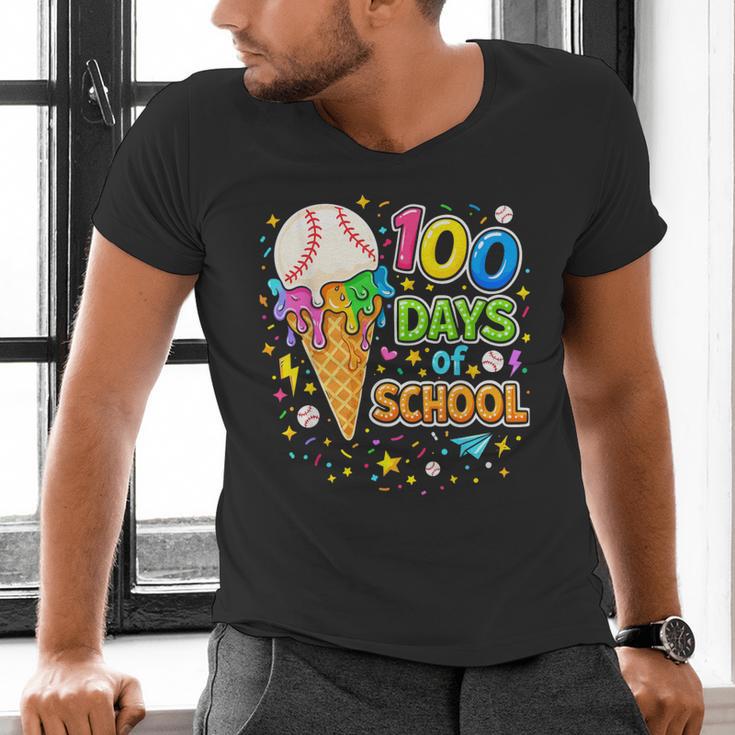 100 Days Of School Baseball Ice Cream Drip Boys Kids Player Men's V-Neck T-Shirt