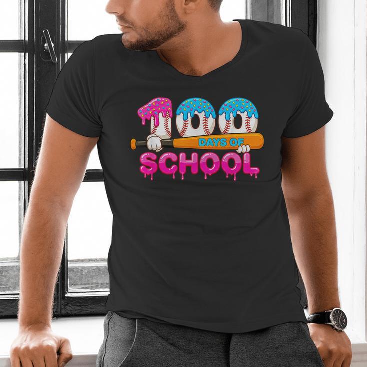 100 Days Of School Baseball Ice Cream Drip For Teacher Kid Men's V-Neck T-Shirt