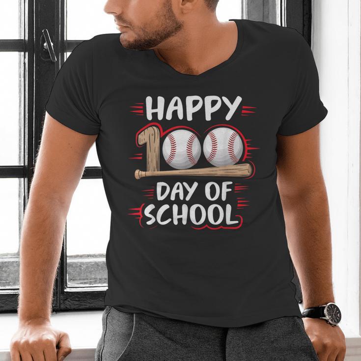 100 Days Of School Baseball Theme Kids Teens Boys 100th Day Men's V-Neck T-Shirt 100 Days Of School Baseball Theme Kids Teens Boys 100th Day Men's V-Neck T-Shirt