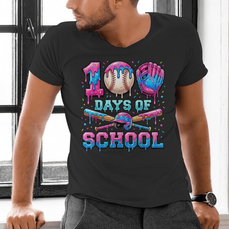 100 Days Of School Baseball Sports Drip Graphic Men's V-Neck T-Shirt 100 Days Of School Baseball Sports Drip Graphic Men's V-Neck T-Shirt