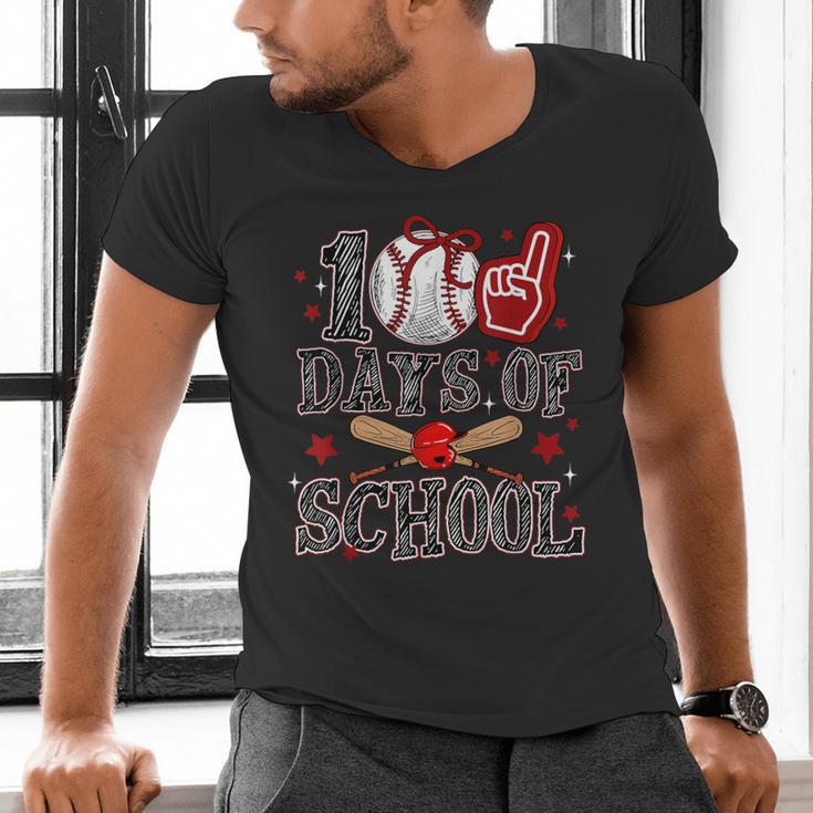 100 Days Of School Baseball Teacher 100 Days Smarter Student Men's V-Neck T-Shirt 100 Days Of School Baseball Teacher 100 Days Smarter Student Men's V-Neck T-Shirt