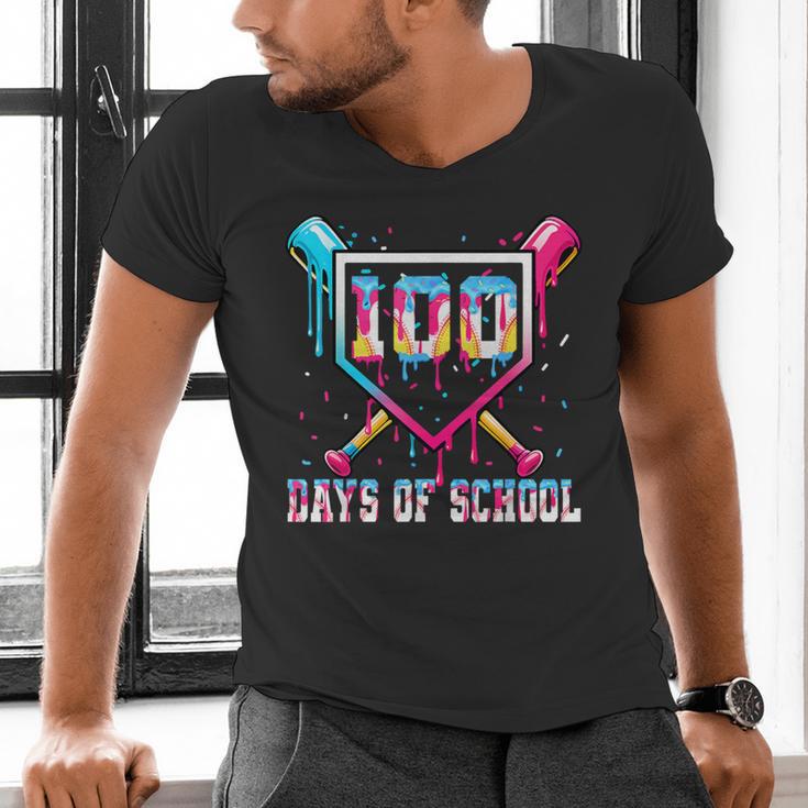 100 Days Of School Boy Kids Baseball Ice Cream Drip Teacher Men's V-Neck T-Shirt 100 Days Of School Boy Kids Baseball Ice Cream Drip Teacher Men's V-Neck T-Shirt