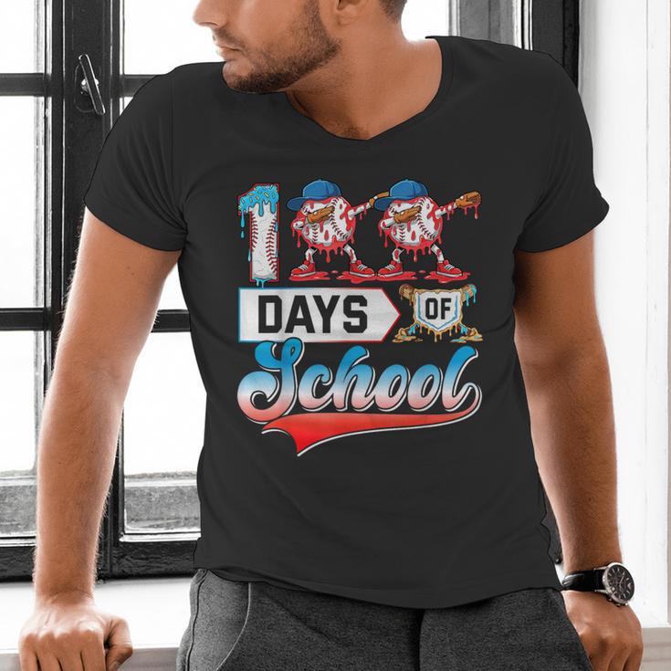 100 Days Of School Boys Baseball Drip 100th Day Dabbing Ball Men's V-Neck T-Shirt 100 Days Of School Boys Baseball Drip 100th Day Dabbing Ball Men's V-Neck T-Shirt