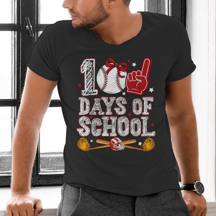 100 Days Of School Cute Bow Baseball Boy Girl Teacher Men's V-Neck T-Shirt 100 Days Of School Cute Bow Baseball Boy Girl Teacher Men's V-Neck T-Shirt