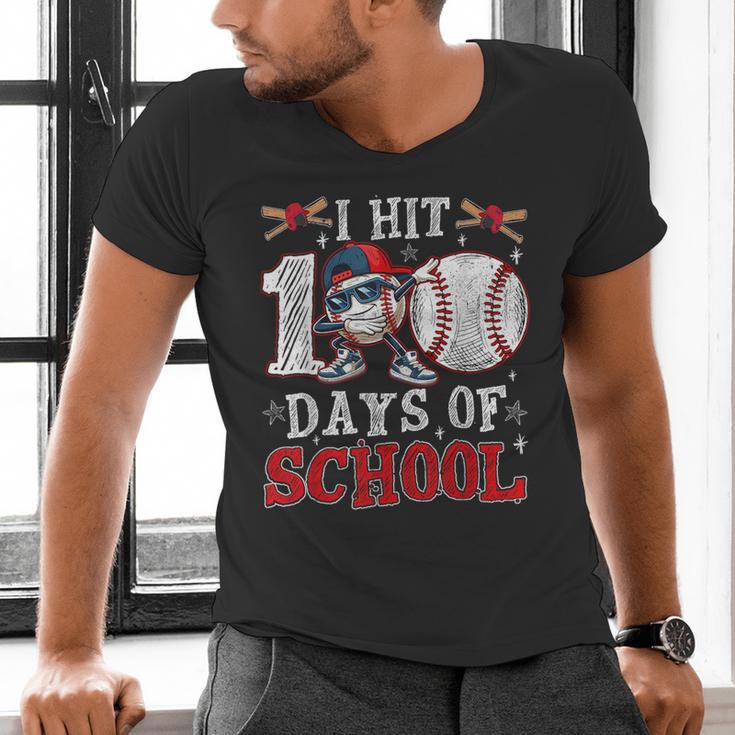 100 Days Of School Dabbing Baseball Hit Student Kids Boys Men's V-Neck T-Shirt 100 Days Of School Dabbing Baseball Hit Student Kids Boys Men's V-Neck T-Shirt