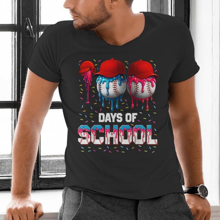 100 Days Of School Dripping Baseball 100th Day Teacher Boy Men's V-Neck T-Shirt