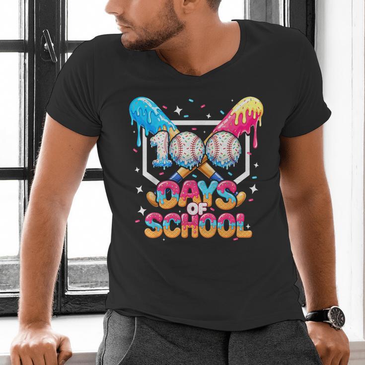 100 Days Of School Ice Cream Baseball Player For Kids Boys Men's V-Neck T-Shirt 100 Days Of School Ice Cream Baseball Player For Kids Boys Men's V-Neck T-Shirt