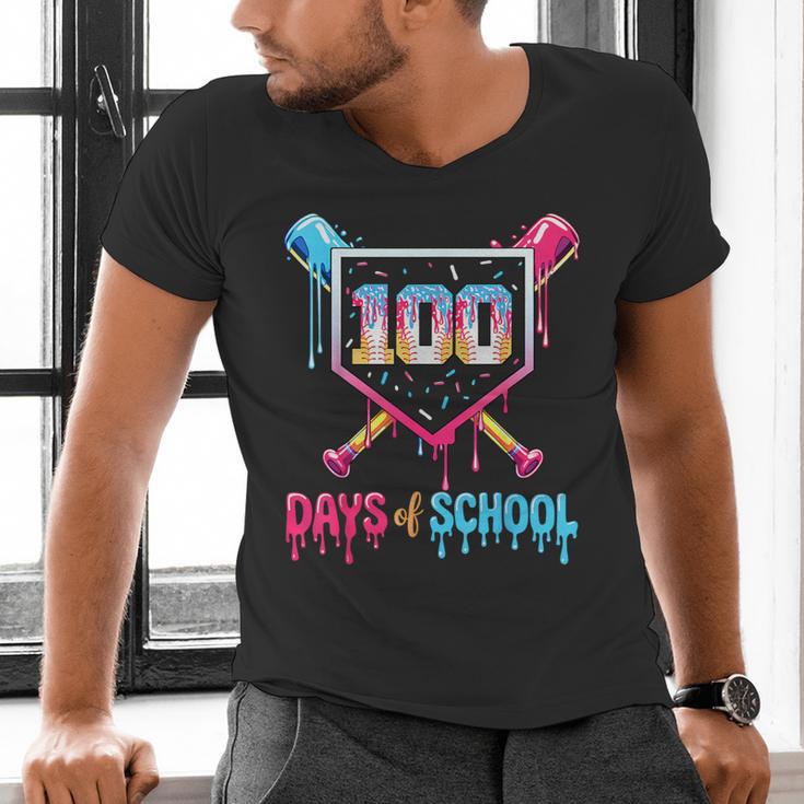 100 Days Of School Ice Cream Drip Baseball 100 Days Smarter Men's V-Neck T-Shirt 100 Days Of School Ice Cream Drip Baseball 100 Days Smarter Men's V-Neck T-Shirt